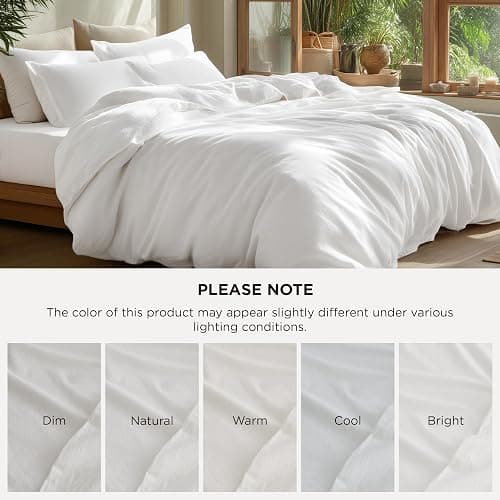 Bedsure 100% Washed Cotton Duvet Cover Queen Size - Natural White Minimalist Cotton Duvet Cover Linen Like for All Seasons - GentleSoft™ Plain Simple Bedding (Natural White, Queen, 90"x90") thumbnail 5