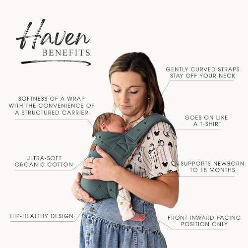Happy! Haven Baby Carrier – Organic Cotton Blend, 7-35 lbs, Newborn to Toddler – Stretchy Ergonomic Cross-Back Soft Structured Carrier, Adjustable Fit thumbnail 2