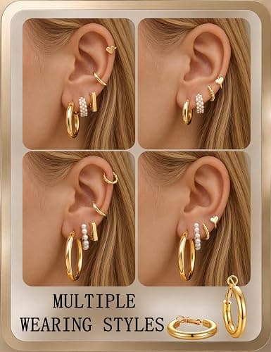 30 Pairs Gold Hoop Earrings Set for Women, Hypoallergenic Pearl Twisted Statement Hoops Multipack, Small to Chunky Hoop Earrings for Women Trendy Jewelry Gifts thumbnail 3