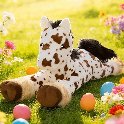 MaoGoLan 47" Giant Horse Stuffed Animal Plush Pillow - Appaloosa Spotted Stuffed Horse Toy for Girl Boy Kid, Ridable Stuffed Pony Spotted Horse Plush for Mother's Day Birthday Gift, Baby Shower Decor thumbnail 2