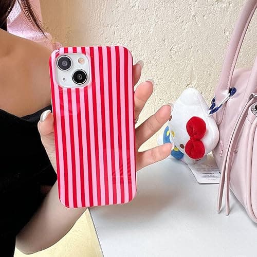 Reoomukk Cute Striped Phone Case Compatible with iPhone 16 Pro Max 6.9",Aesthetic Trendy Retro Stripe Pattern Chic Pretty Stylish Protective Girls Women Cover for iPhone 16promax-Red Pink thumbnail 3