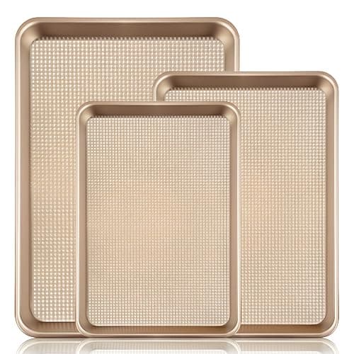 Vinino Baking Sheet Set of 3, Cookie Sheets For Baking with Square Texture Pattern, Thicker Carbon Steel Non-stick Baking Pan Half/Quarter/Jelly Roll Pans Tray for Oven - Image 1