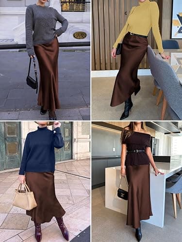 Prinbara Women's Satin Maxi Skirts Dressy Casual Zipped High Waisted Flowy Silk 2025 Fall Elegant Business Party Long Skirt thumbnail 4