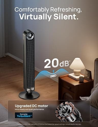 DREO Tower Fan for Bedroom, Upgraded DC 9 Speeds 20dB Ultra-Quiet Floor Fan, 90° Oscillating Fans with 28ft/s Velocity, 12H Timer, Standing Fan, Bladeless Fan Powerful for Home, Black thumbnail 4