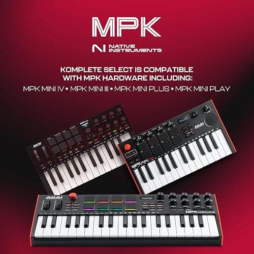 Akai Professional MPK Mini IV USB-C MIDI Keyboard Controller for Beginners and Producers - MPC Drum Pads, 360° Knobs, Pitch and Mod Wheels, Production Software, Native Instruments Sound Package, Black thumbnail 12