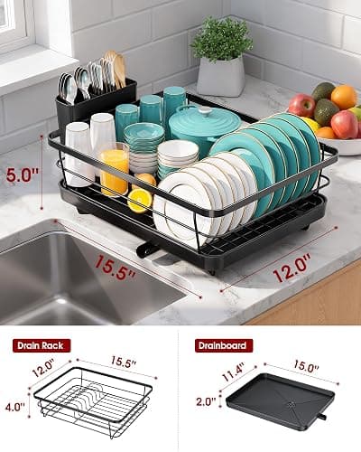 Sakugi Dish Drying Rack Compact Dish Racks Drain Board Dark Black Large | For Kitchen Counter, Stainless Steel, Use in Sink & on Countertop, Durable, Space-Saving thumbnail 2
