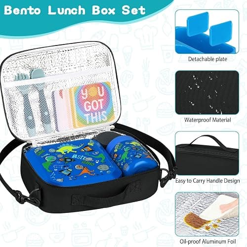 wiwens Bento Lunch Box for Kids with 12oz Soup Thermo Leak-Proof Lunch Food Container with 5 Compartment Thermo Hot Food Jar and Insulated Lunch Bag for Kid Toddler Girls Boys to School thumbnail 4