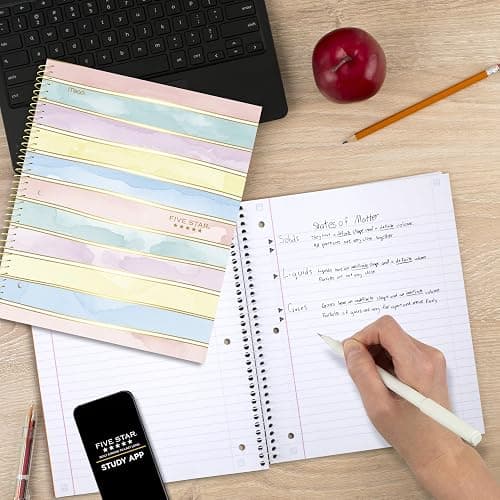 Five Star Spiral Notebook + Study App, 1 Subject, Wide Ruled, 8" x 10-1/2", 80 Sheets, Fights Ink Bleed, Water Resistant Cover, Pastel Stripes (930209F-ECM) thumbnail 8
