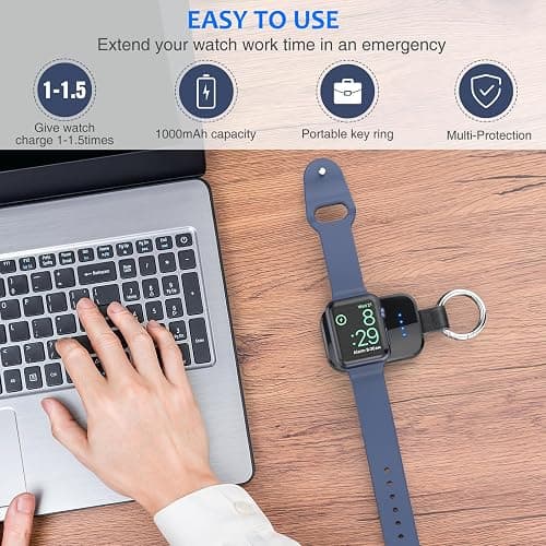 i.VALUX Portable Wireless Charger for Apple Watch Series 11/10/9/8/UItra/7/6/5/4/3/2/SE,Compact Magnetic iWatch Charger 1000mAh Extra Power Bank Smart Keychain Travel Accessories Father Birthday-Black thumbnail 2