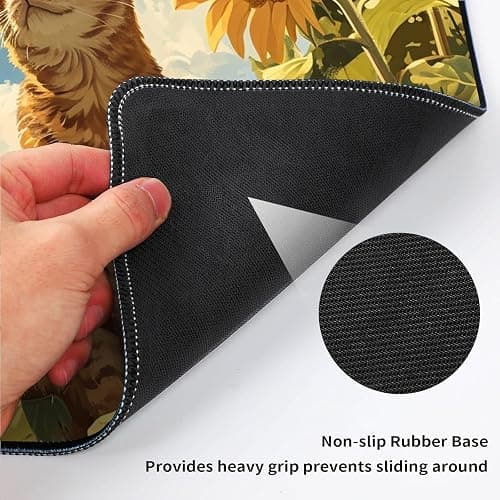 RMJKXQZG for MTG Playmat 24" x 14" with High Elastic Rubber Base Non-Slip Rubber Sole HD Printing for MTG Mat Card Playmats Gaming Mouse Pad, Orange Cat Golden Sunflower thumbnail 5