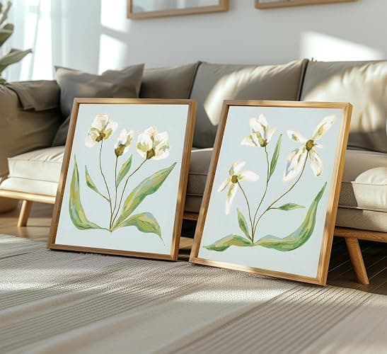 Light Blue White Flower Wall Art Southern Coastal Modern Floral Painting Picture Wall Decor Minimalist Botanical Poster Print Artwork for Living Room Bedroom Bathroom Kitchen Home Decoration Unframed thumbnail 7