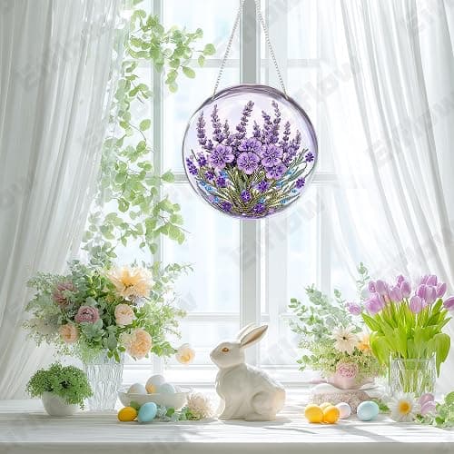 Eiflow DIY Hanging Diamond Art Kit Purple Flower, Acrylic Diamonds Painting Pendant Board Kit, 5D Gem Art Ornament Kit for Adults, Double Sided(9.4x9.4inch) thumbnail 7