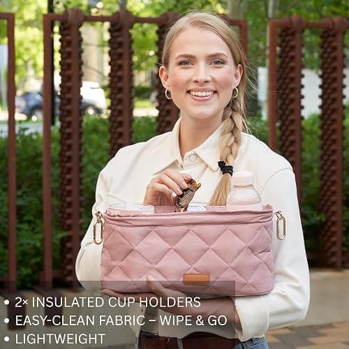 Beautiful Stroller Caddy Organizer With 2 Cup Holders – Luxury Stroller Bag, Universal Fit, Leather Straps & Zipper Pocket – Spacious Accessories Perfectly Fits Doona, Nuna & Uppababy Strollers thumbnail 4