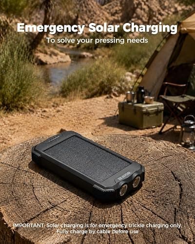 BLAVOR Solar Power Bank 10,000mAh Portable Wireless Charger for Cell Phones | 20W USB-C battery pack, battery bank, IPX5 waterproof, 2 flashlights, camping essentials, hiking gear, emergency solar backup thumbnail 6