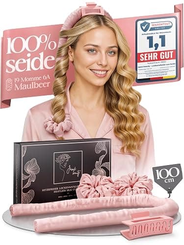Jamé beauty® Heatless Curls - Lockenwickler über Nacht I 100% Maulbeer-Seide-Lockenband mit 2 Scrunchies & Haarklammer - Ideal für Overnight Curls I Locken ohne Hitze - Seidig-glatt & definiert - Image 1
