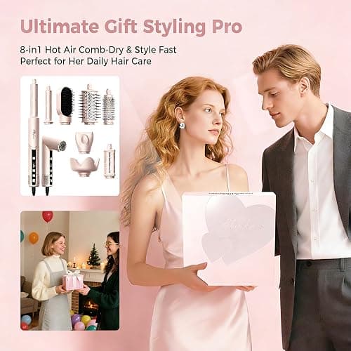 Atopskins 8-in-1 Hair Dryer Brush & Hot Air Styler, 110,000 RPM Blow Dryer Brush Foldable LCD Display, 4 Heat Settings Auto Curler Fast Drying Curling Straightening for Salon & Travel (Pink) thumbnail 9