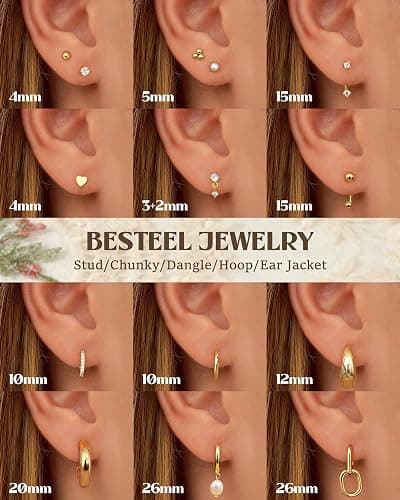Hypoallergenic Gold Stud Hoop Earrings for Women Lightweight Small 14K Gold Plated Chunky Huggie Hoops Surgical Stainless Steel Stud Earring Dainty Cartilage Earrings Stacks for Women Jewelry Gifts thumbnail 3