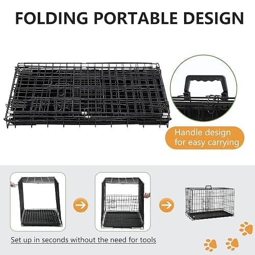 FDW Dog Crate 42-Inch Dog Cage Foldable Metal Kennel with Leakproof Tray Foldable Design Indoor Outdoor Use for Large Dogs,Dark Black thumbnail 5
