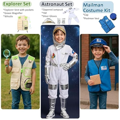 Vicenpal 15 Sets Toddler Dress up Clothes Kids Role-Play Costumes Police Firefighter Doctor Nurse Astronaut Barista Director Postman Laborer Chef Gardener Explorer Scientist Reporter Sanitation Worker thumbnail 4