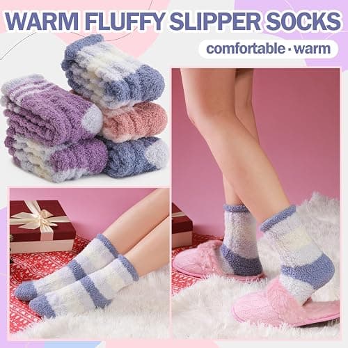 ANTSANG Womens Fuzzy Socks Slipper Winter Fluffy Comfy Cozy Socks Cabin Warm Home Socks thumbnail 2