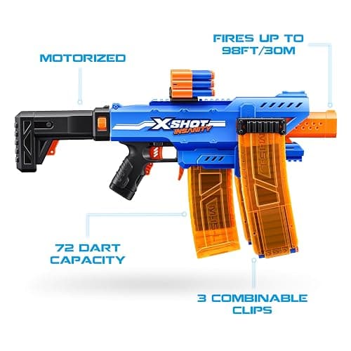 XSHOT Insanity Motorized Clip Mania Dart Blaster with 72 Darts - Air Pocket Technology, Auto Feeding Belt, Tripod & Scope, Outdoor Toy thumbnail 6