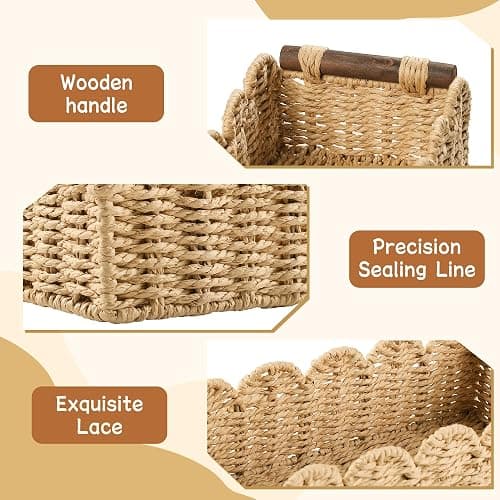 Toilet Paper Storage Basket Bathroom Counter Organizer Wicker Baskets for Organizing Cute Basket for Apartment Bedroom Nursery Room Kitchen Bathroom Decor -Beige thumbnail 4