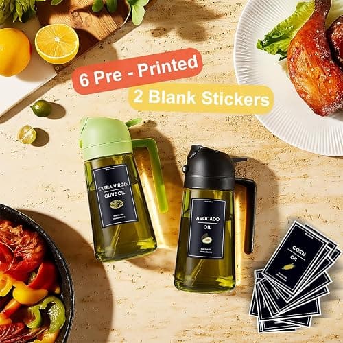 CXINYI - 16oz/470ml Olive Oil Dispenser for Kitchen with Stickers - 2 in 1 Olive Oil Sprayer for Cooking, Air Fryer, and Salad, 2 Black (Light-Proof Kitchen Gadget) thumbnail 2