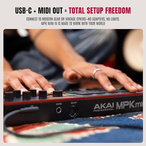 Akai Professional MPK Mini IV USB-C MIDI Keyboard Controller for Beginners and Producers - MPC Drum Pads, 360° Knobs, Pitch and Mod Wheels, Production Software, Native Instruments Sound Package, Black thumbnail 9