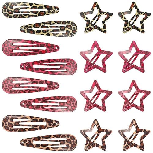 Shimmeroo 16PCS Snap Hair Clips Metal Leopard-Print Hairpin Star Water Drop | Hair Barrettes for Y2k 2000s Side Clip Decoration Accessories for Women,Pink Brown thumbnail 8
