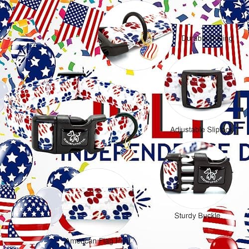 Elegant little tail Independence Dog Collar, 4th of July Holiday Pet Collars Cotton Patriotic Puppy Girl or Boy Soft Pet Gift Adjustable Dog Collar for Small Medium Large Dogs thumbnail 2
