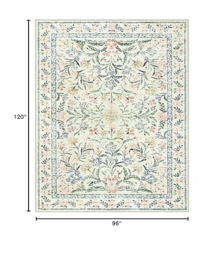 Lahome Boho Rugs for Living Room, Washable Large 8 x 10 Area Rugs for Bedroom Non Slip, Soft Ultra-Thin Distressed Floral Throw Carpet for Office Dining Room, Cream/Multi thumbnail 2