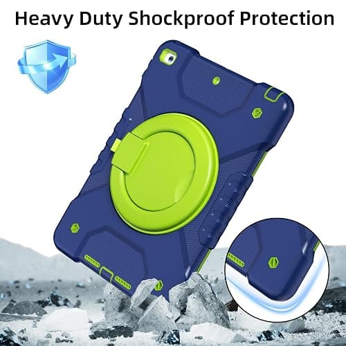 Andnary Case for iPad 9th/8th/7th Generation 10.2 inch, Shockproof Cover with Screen Protector/360° Rotating Handle/Bracket/Pen Holder/Shoulder Strap, Kids Case for iPad 2021/2020/2019 (Navy+Green) thumbnail 5