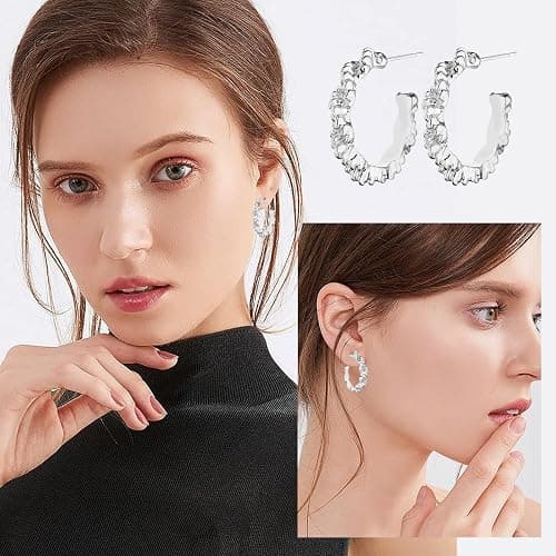 HILXURY Gold Chunky Hoop Earrings Set for Women, 14K Gold Plated Twisted Huggie Hoop Earring Hypoallergenic, Thick Open Hoops Set Lightweight thumbnail 3