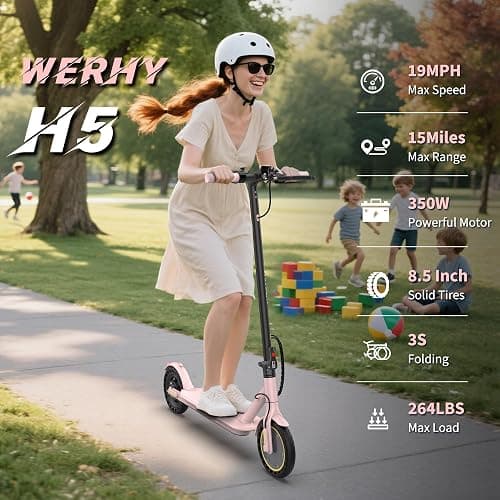 Electric Scooter, 500W/350W Motor & 10"/8.5" Solid Tires, Up to 19 MPH & 28/25/15 Miles Range, Foldable Commuter E Scooter for Adults & Teens with Dual Brake System, APP thumbnail 3
