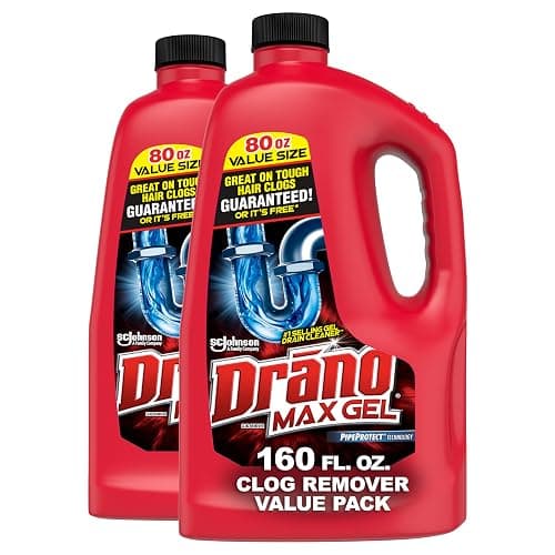 Drano Max Gel Drain Clog Remover & Cleaner, Fast-Acting to Unclog Standing Water & Remove Hair, Grease & Food Blockages, Safe for all Pipes & Septic, Kitchen Sinks, Bathroom Showers, 80 Oz, 2 Pack - Image 1