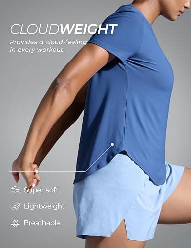 CRZ YOGA Cloudweight Workout Tops for Women Lightweight Athletic Short Sleeve Shirts Gym Running Side Slit T-Shirts thumbnail 4