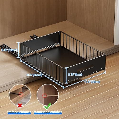 Mustorn 2 Pack Pull Out Cabinet Organizer, Slide Out Drawers for Cabinets, Peel and Stick, Heavy Duty Shelves for Kitchen, Cupboard, Pantry, Bathroom (16.5"D*11.8"W*3.94"H-Black) thumbnail 3