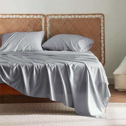 Bedsure Queen Sheet Set, Rayon Derived from Bamboo, Cooling Sheets, Deep Pocket Up to 16", PureWoven, Breathable & Soft, Hotel Luxury Silky Bedding for Hot Sleepers, Silver Grey thumbnail 3