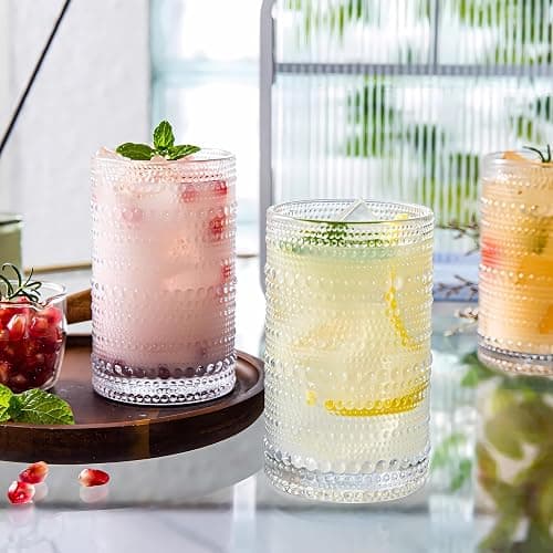 Ework4U 2 Pcs Iced Coffee Glasses Cups with Glass Lids and Straws,12 oz Thick Emboss Beaded Drinking Glass Cup Set,Latte Glasses,Ideal for Water,Soda,Gift - with Cleaning Brushe thumbnail 6