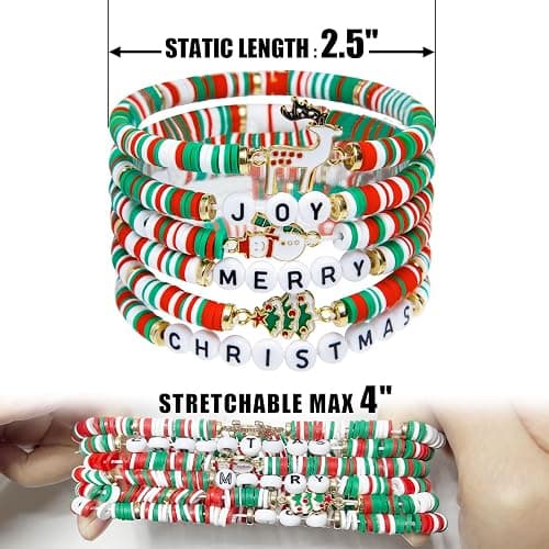 Artlunar 6 Pack Christmas Bracelets: Joy & Merry Candy-Style Stacks for Women & Teens - Perfect Christmas Gifts - Age 3 to Adult thumbnail 6
