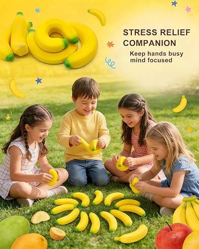 Stretchy Glue-Sand Filled Rubber, Latex Soft Decompression Toy,Squishy Toy, Fake Fruits and Vegetables,High-Elastic Stretchable, Decompression Toy for Adults and Children (Banana-2 Pack) thumbnail 7