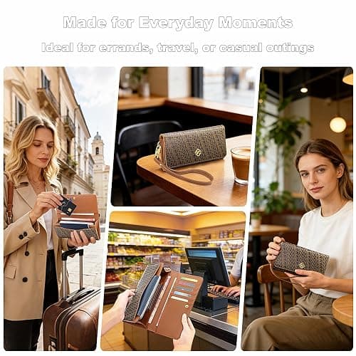 VelaStyle Womens Wallet, RFID Blocking Wristlet Wallets for Women, Large Capacity Leather Clutch Purse for Ladies Daily Use and Travel, Card & Phone Holder - Brown thumbnail 2