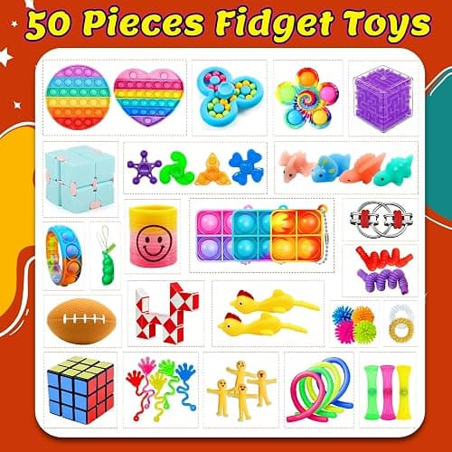 Chennyfun 50PCS Fidget Toys Pack, Sensory Fidget Toys Set, Stress Anxiety Relief Fidget Toy for ADHD Autism, Party Favors Birthday Party Gifts For Kids Teens Adults thumbnail 3