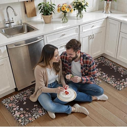 KIMODE Kitchen Anti Fatigue Mats, Farmhouse Kitchen Rugs Sets of 2, Memory Foam Kitchen Mats for Floor, Waterproof Non Skid Standing Mat for Sink Laundry Office Desk Black 20"x47"+20"x32" thumbnail 8