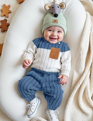 Baby Boy Clothes Color Block Ribbed Knitted Outfits Long Sleeve Romper+ Pants 2PCS Outfit 0-12 Months thumbnail 3