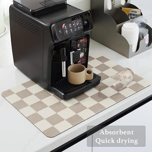 Ohocut Checkered Dish Drying Mat for Kitchen Counter, Coffee Bar Station Accessories, Retro Cute Aesthetic Modern Absorbent Drainer Mat Kitchen Drying Mat Easy Clean, Khaki 16" x 24" thumbnail 4