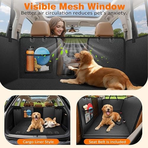 URPOWER PU Leather Backseat Extender for Dogs, Hard Bottom Dog Car Seat Cover for Back Seat, Waterproof Dog Car Hammock Anti-Scratch Pet Rear Seat Protector Travel Bed for Car and SUV thumbnail 4