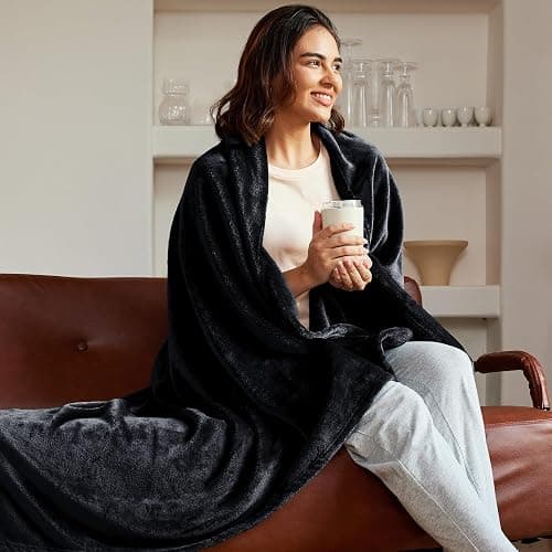 Exclusivo Mezcla Extra Large Fleece Throw Blanket for Couch, Sofa, 300GSM Super Soft and Warm Blankets, Black Throw All Season Use, Cozy, Plush, Lightweight, 50x70 Inches thumbnail 2