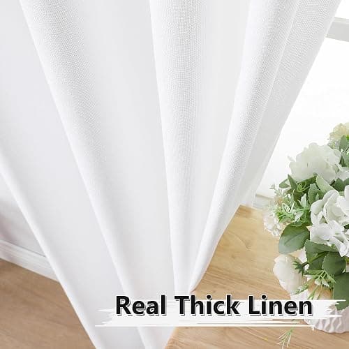Tollpiz Linen Curtains Living Room Rod Pocket Semi Sheer Curtain Burlap Light Filtering Thick Linen Drapes for Bedroom, 38 x 63 inches Long, White, Set of 2 Panels thumbnail 4