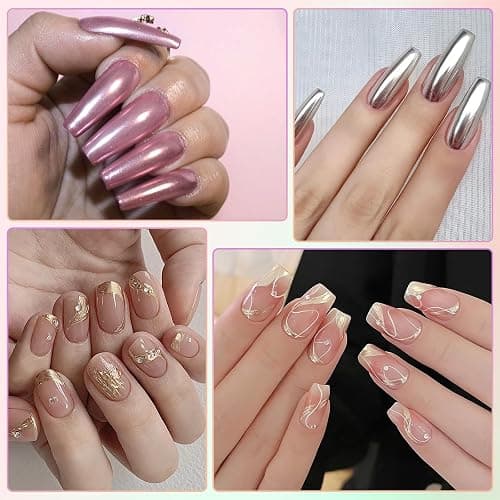 Gold Silver Chrome Nail Powder, DRMODE 6 Colors Metallic Mirror Effect Pink Light Purple Champagne Chrome Powder for Nails, Unicorn Iridescent Holographic Pigment Dust for Nail Art thumbnail 8
